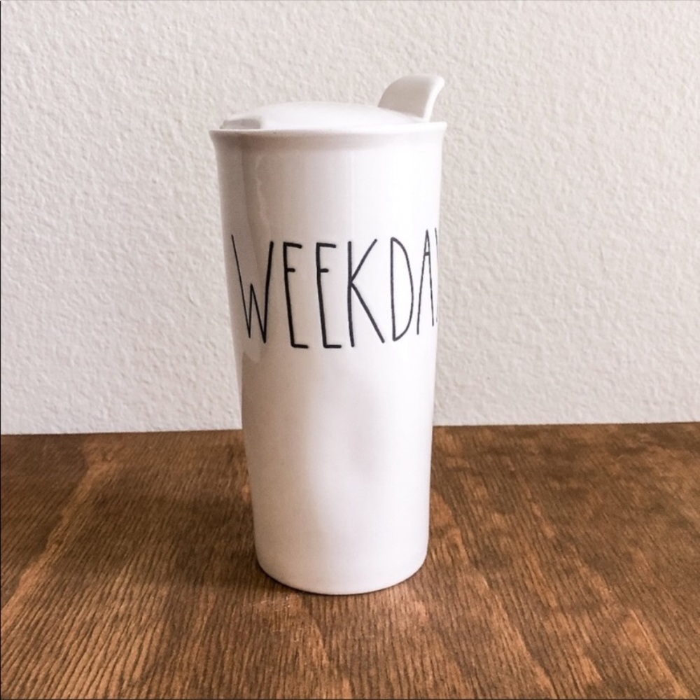 Rae Dunn White and Black Text Insulating Tall Weekday Drink Tumbler Mug Sealed - Picture 3 of 5